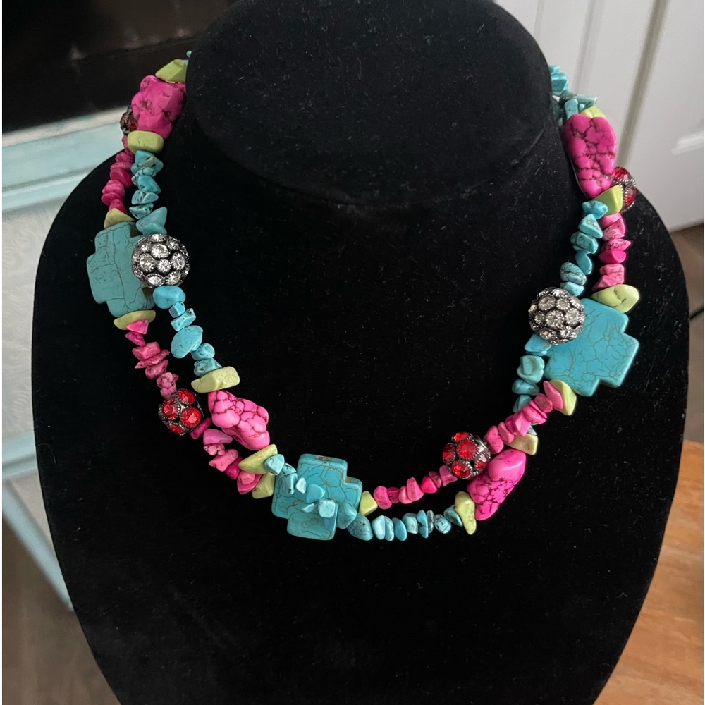 Handmade beads, baubles, stone. Unique Fashion necklace.